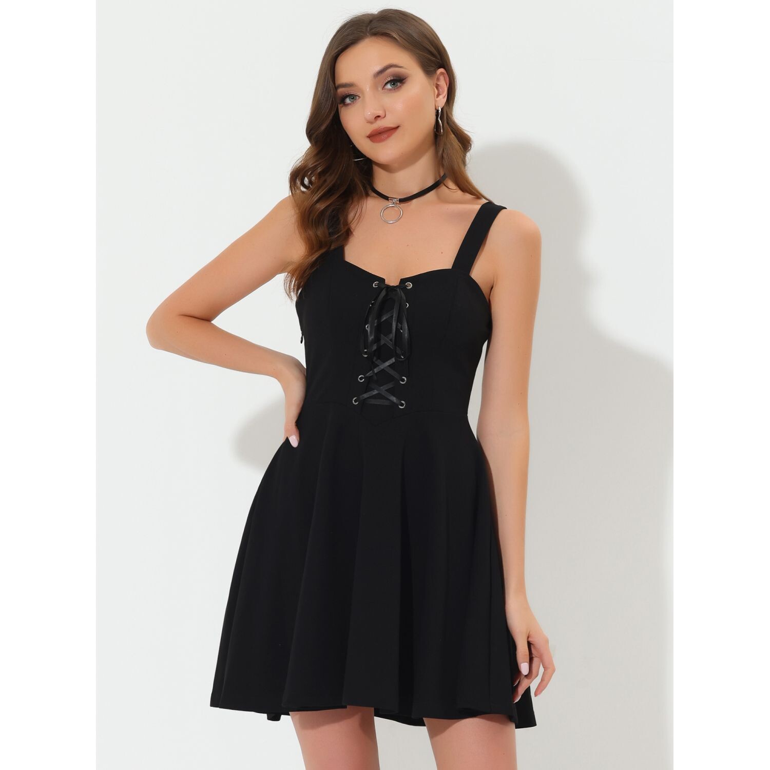 Женский костюм, готическое мини-платье без рукавов на шнуровке с широкими бретелями ALLEGRA K
Женский костюм, готическое мини-платье без рукавов на шнуровке с широкими бретелями ALLEGRA K