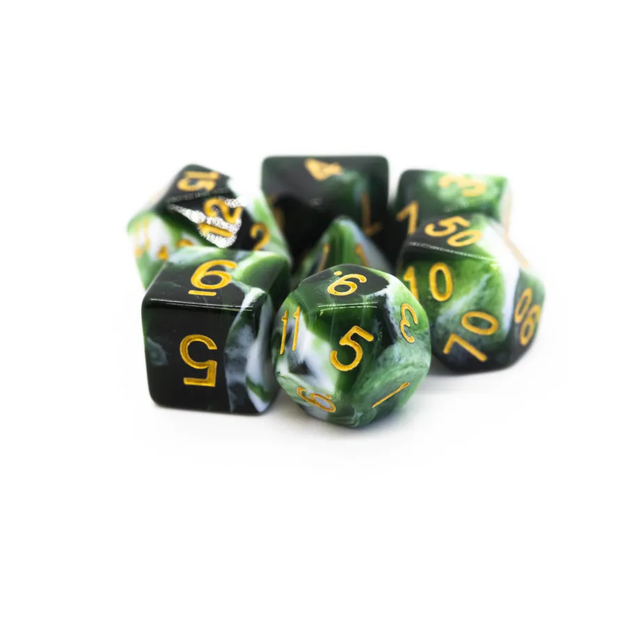 Полисеточный комплект: зеленый и белый с золотом (7), Acrylic-Resin Dice - Vorpal (Poly Sets)
Полисеточный комплект: зеленый и белый с золотом (7), Acrylic-Resin Dice - Vorpal (Poly Sets)