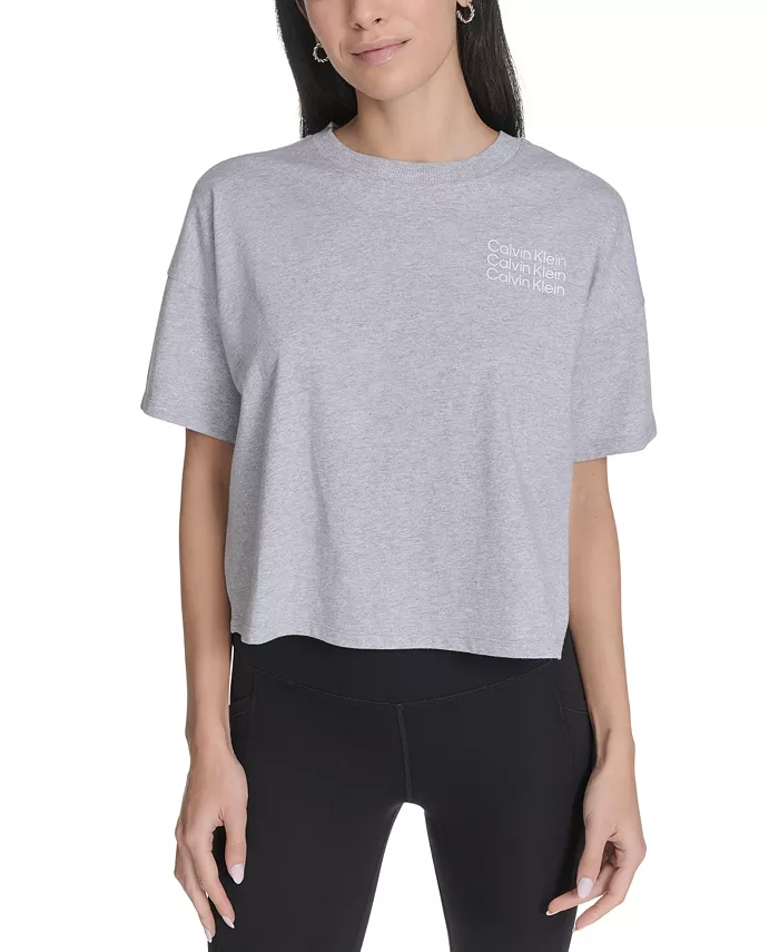 Женская хлопковая футболка с тройным логотипом Calvin Klein, серый
Женская хлопковая футболка с тройным логотипом Calvin Klein, серый