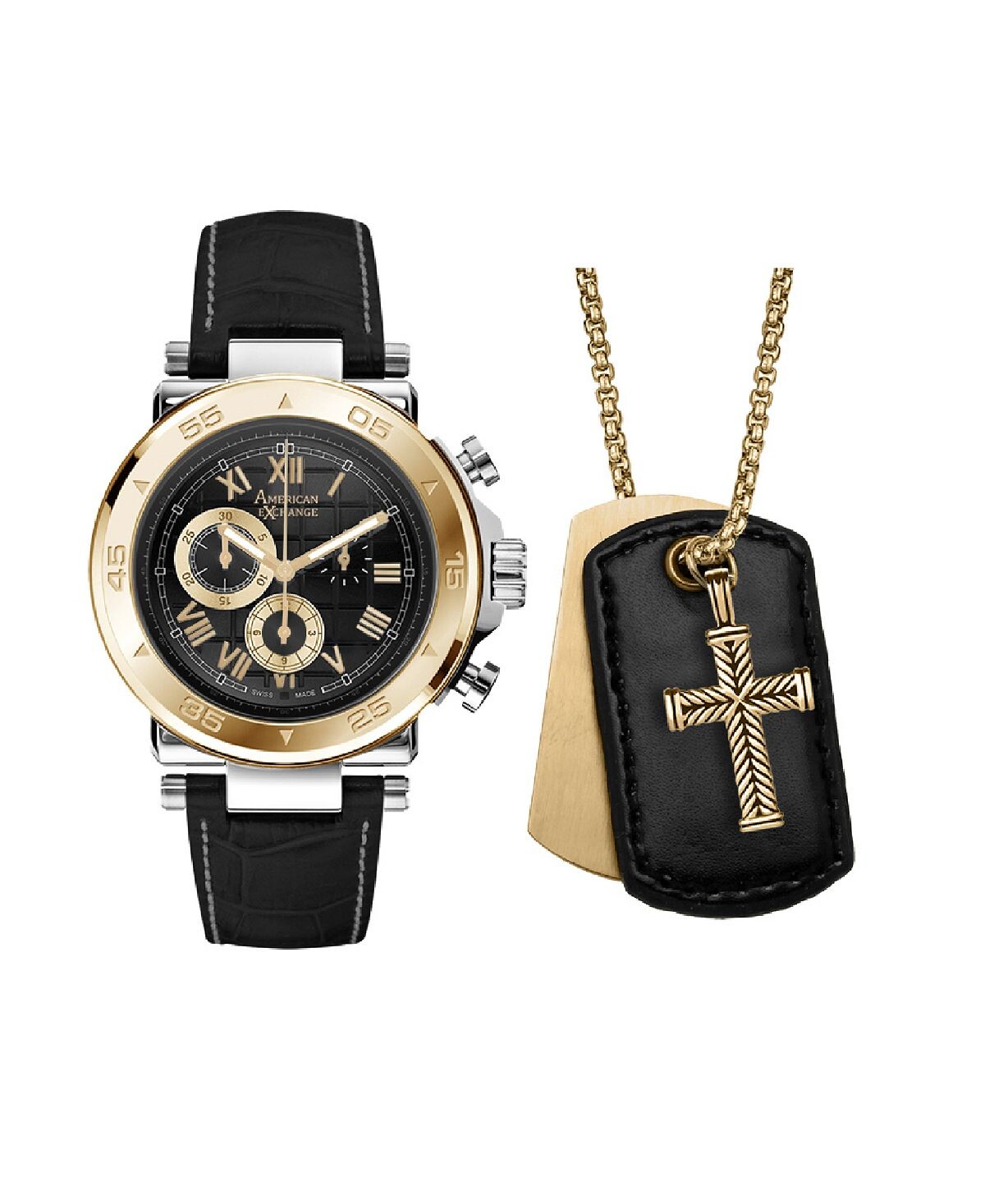 Мужские аналоговые часы с тремя стрелками, кварцевые, с черным кожаным ремешком, 44 мм, подарочный набор American Exchange
Мужские аналоговые часы с тремя стрелками, кварцевые, с черным кожаным ремешком, 44 мм, подарочный набор American Exchange
