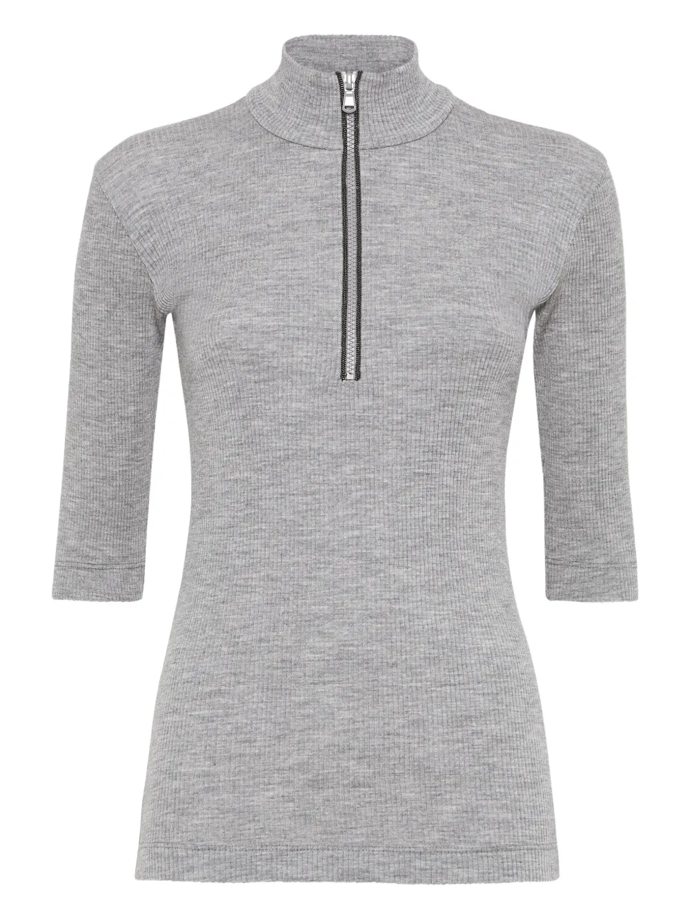 Топ в рубчик с воротником на молнии Brunello Cucinelli, серый
Топ в рубчик с воротником на молнии Brunello Cucinelli, серый