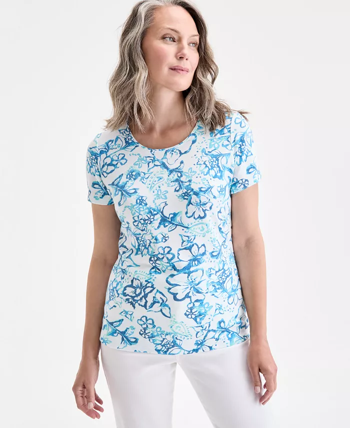 Женская блузка с принтом, круглым вырезом и короткими рукавами Style & Co, синий
Женская блузка с принтом, круглым вырезом и короткими рукавами Style & Co, синий