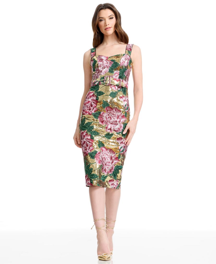Женское облегающее платье миди Dress the Population, Gold Multi
Женское облегающее платье миди Dress the Population, Gold Multi