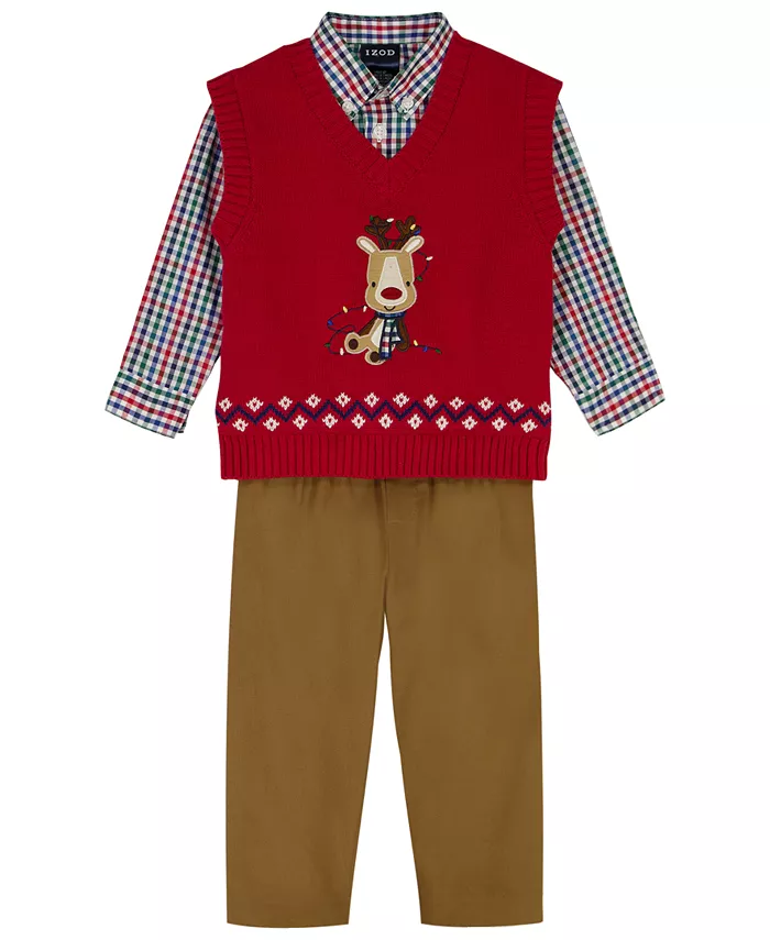 Детский праздничный комплект для мальчиков из 3 предметов: свитер-жилет с оленями, рубашка и брюки Izod, мультиколор
Детский праздничный комплект для мальчиков из 3 предметов: свитер-жилет с оленями, рубашка и брюки Izod, мультиколор