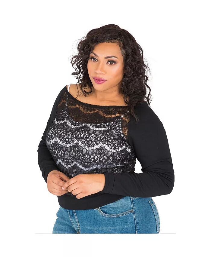 Женские топы больших размеров с пышной посадкой и кружевным пуловером с воротником из понте Poetic Justice, черный
Женские топы больших размеров с пышной посадкой и кружевным пуловером с воротником из понте Poetic Justice, черный