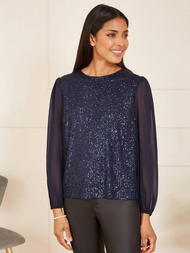 Топ с прозрачными рукавами и пайетками Yumi, Navy
Топ с прозрачными рукавами и пайетками Yumi, Navy