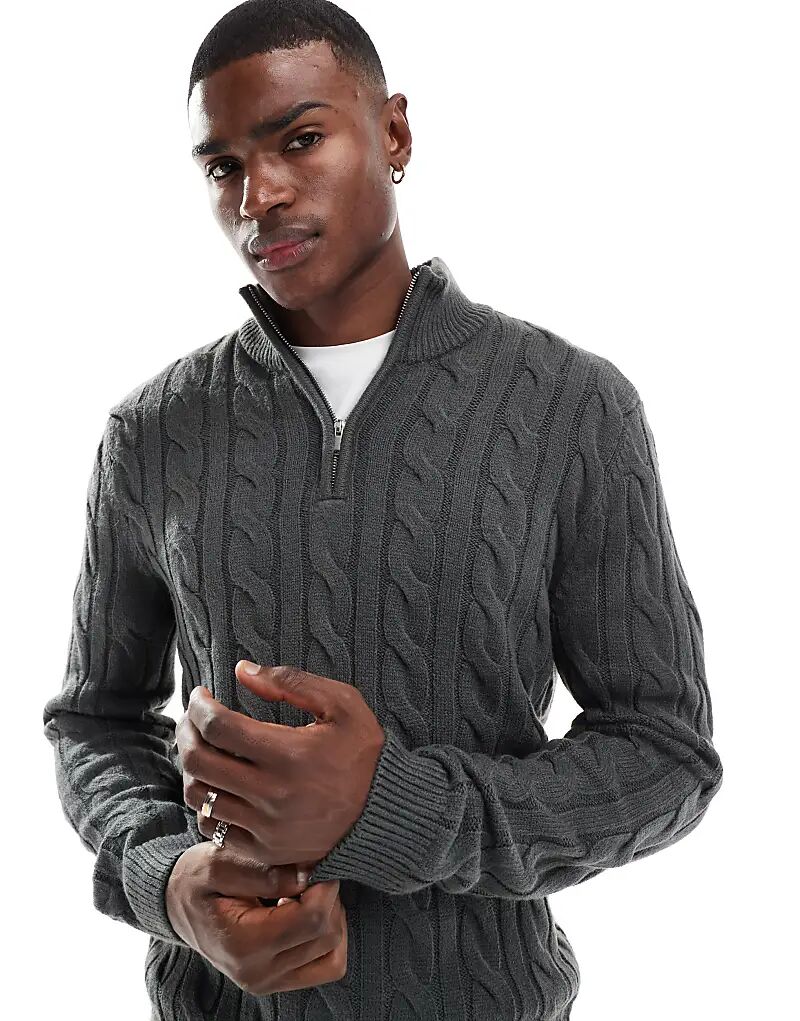 Приталенный свитер New Look с косами темно-серого цвета с молнией до середины