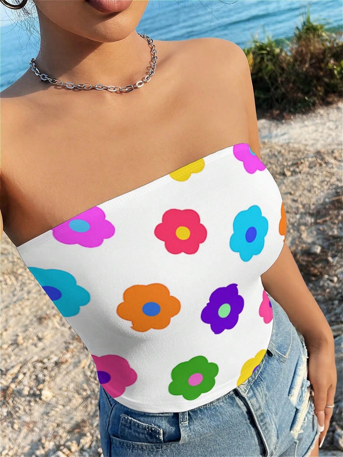 SHEIN EZwear Повседневная облегающая майка с цветочным принтом для женщин, лето, белый цвет
SHEIN EZwear Повседневная облегающая майка с цветочным принтом для женщин, лето, белый цвет