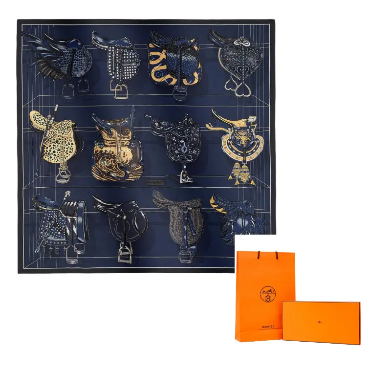 HERMES Шёлковый шарф унисекс морской синий, Marine Blue 
HERMES Шёлковый шарф унисекс морской синий, Marine Blue