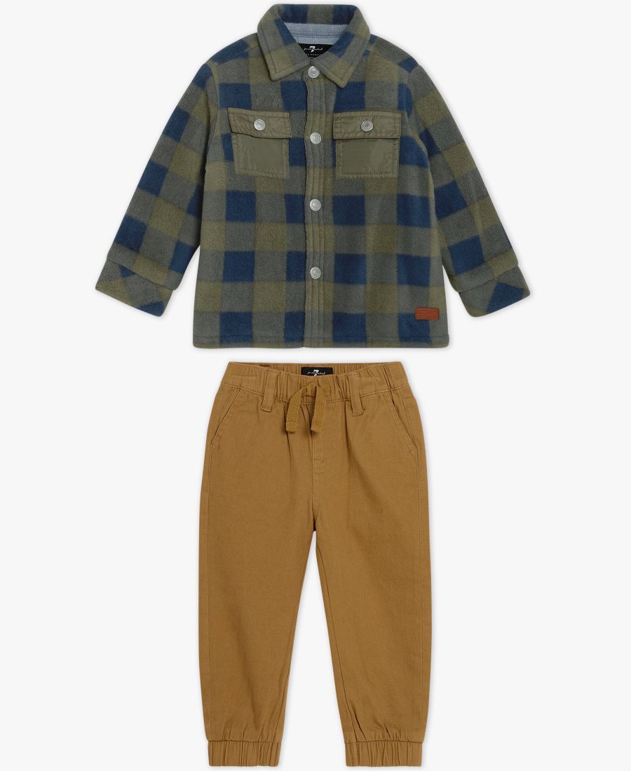 Детский комплект для мальчика: рубашка с длинными рукавами и джинсы-карго (2 предмета) 7 For All Mankind, Olive/Blue/Brown
Детский комплект для мальчика: рубашка с длинными рукавами и джинсы-карго (2 предмета) 7 For All Mankind, Olive/Blue/Brown