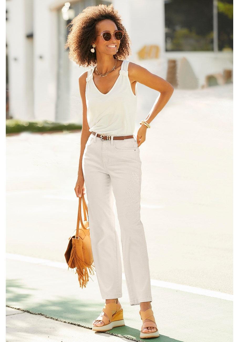Женские вышитые джинсы прямого кроя LASCANA, белый
Женские вышитые джинсы прямого кроя LASCANA, белый