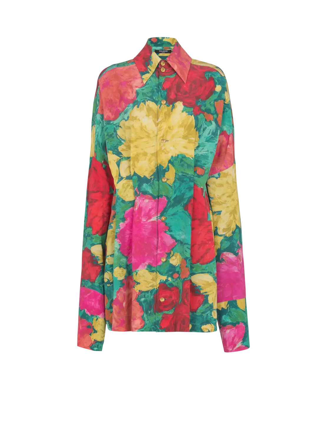 Креповое платье-рубашка с принтом из роз Balmain, мультиколор
Креповое платье-рубашка с принтом из роз Balmain, мультиколор