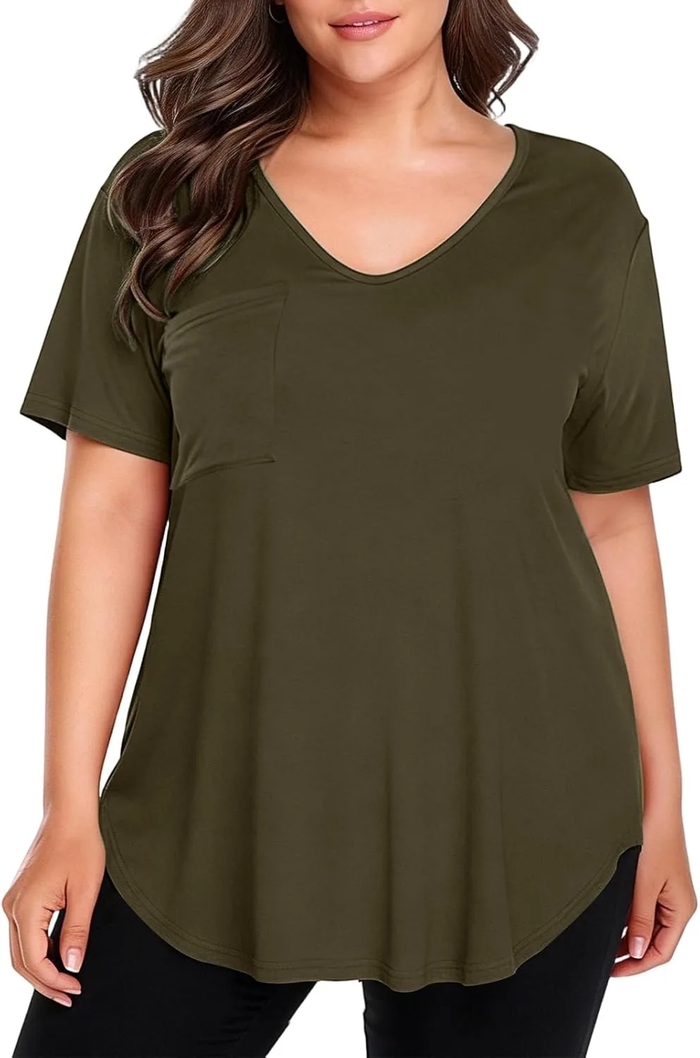Женская футболка Plus Size с V-образным вырезом и коротким рукавом
Женская футболка Plus Size с V-образным вырезом и коротким рукавом