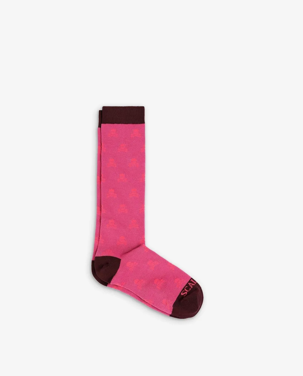 Высокие носки для девочки с контрастным принтом в виде черепов Scalpers, фуксия
Высокие носки для девочки с контрастным принтом в виде черепов Scalpers, фуксия