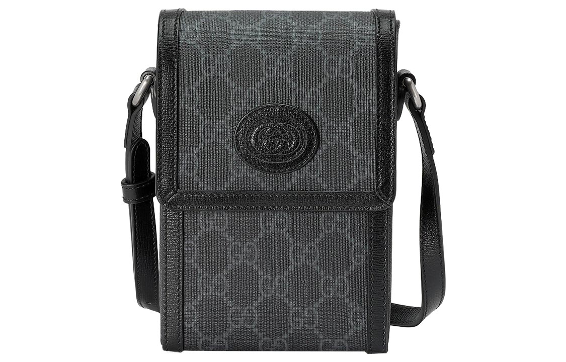 GUCCI Ретро серия GG кожаная сумка через плечо с аппликацией из холста миниатюрный чехол для телефона мужская черная