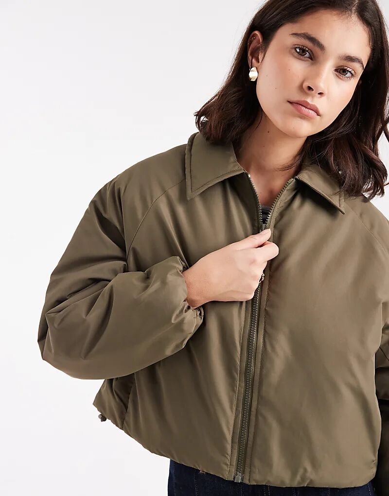 Короткая утепленная куртка-бомбер Brave Soul с воротником цвета хаки
Короткая утепленная куртка-бомбер Brave Soul с воротником цвета хаки