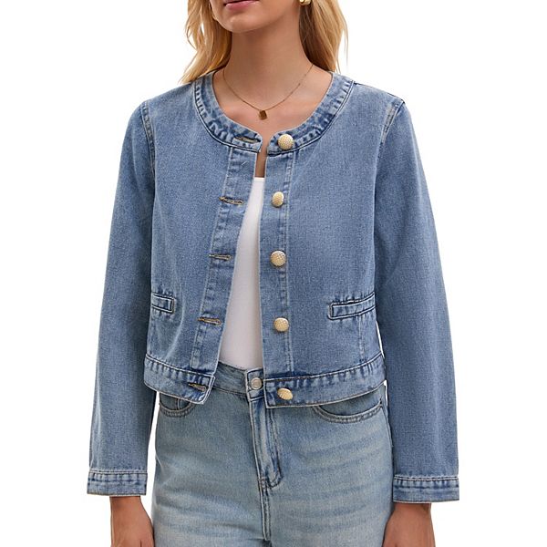 Женская джинсовая куртка без воротника на пуговицах Inspire Chic, Sky Blue
Женская джинсовая куртка без воротника на пуговицах Inspire Chic, Sky Blue