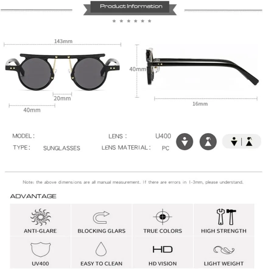 Маленькие панк-солнцезащитные очки круглой формы для женщин и мужчин, модные легкие солнцезащитные очки с разноцветными заклепками UJNHGQ, Green-lightgray
Маленькие панк-солнцезащитные очки круглой формы для женщин и мужчин, модные легкие солнцезащитные очки с разноцветными заклепками UJNHGQ, Green-lightgray