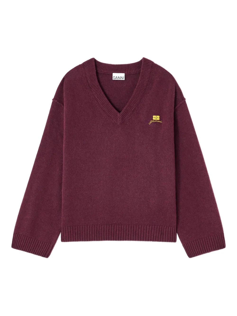 Свитер с V-образным вырезом и логотипом Ganni, красный
Свитер с V-образным вырезом и логотипом Ganni, красный