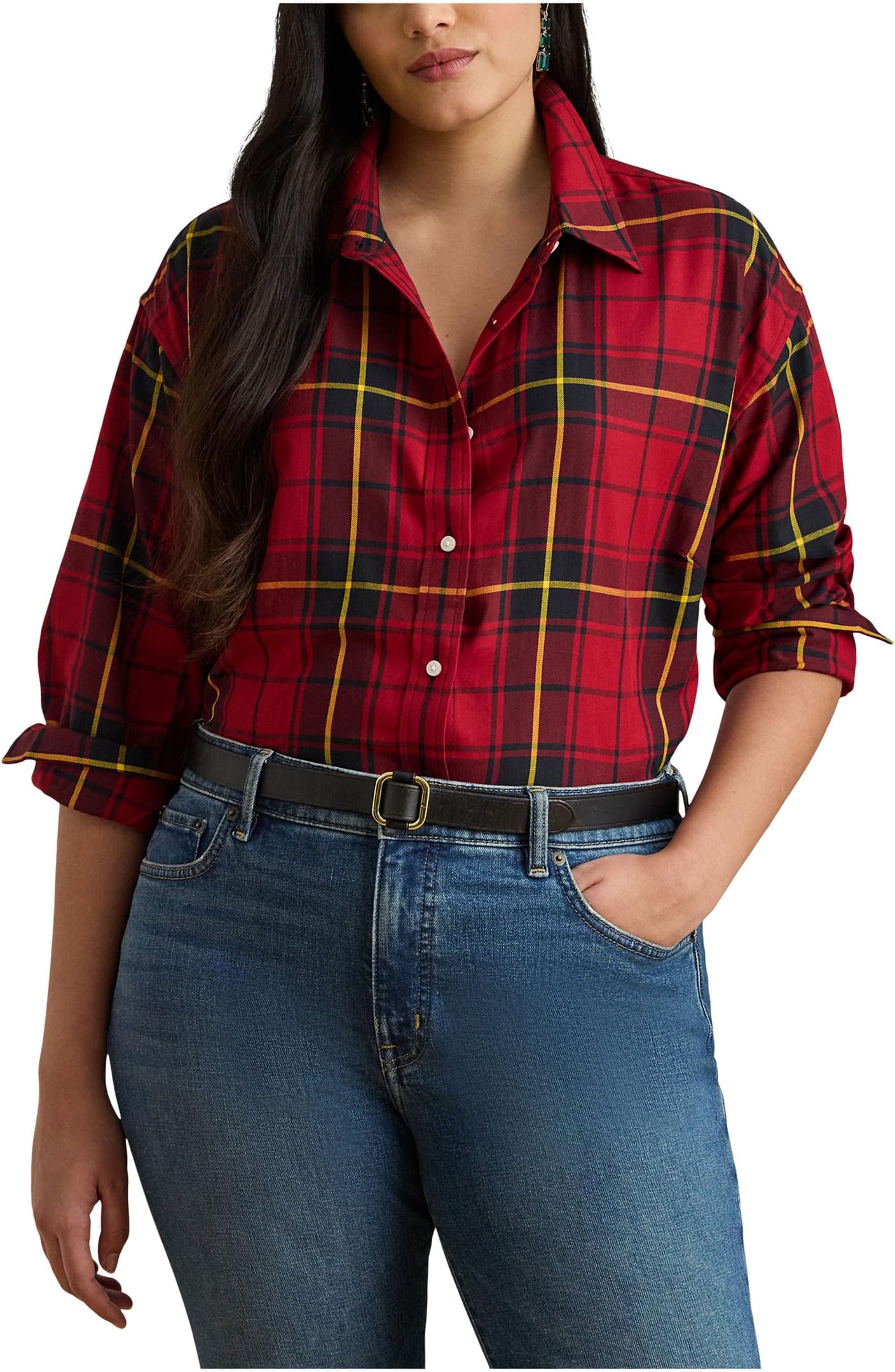 Женская рубашка свободного кроя в клетку из хлопка больших размеров Lauren Ralph Lauren, Black/Red
Женская рубашка свободного кроя в клетку из хлопка больших размеров Lauren Ralph Lauren, Black/Red