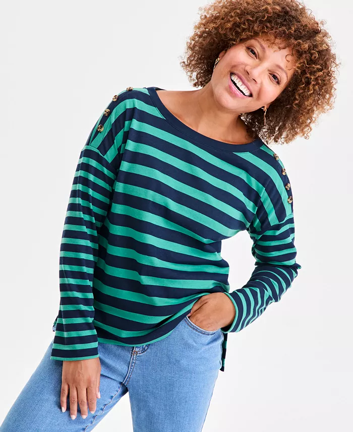 Женский трикотажный топ в полоску с длинными рукавами и отделкой на пуговицах Style & Co, зеленый
Женский трикотажный топ в полоску с длинными рукавами и отделкой на пуговицах Style & Co, зеленый