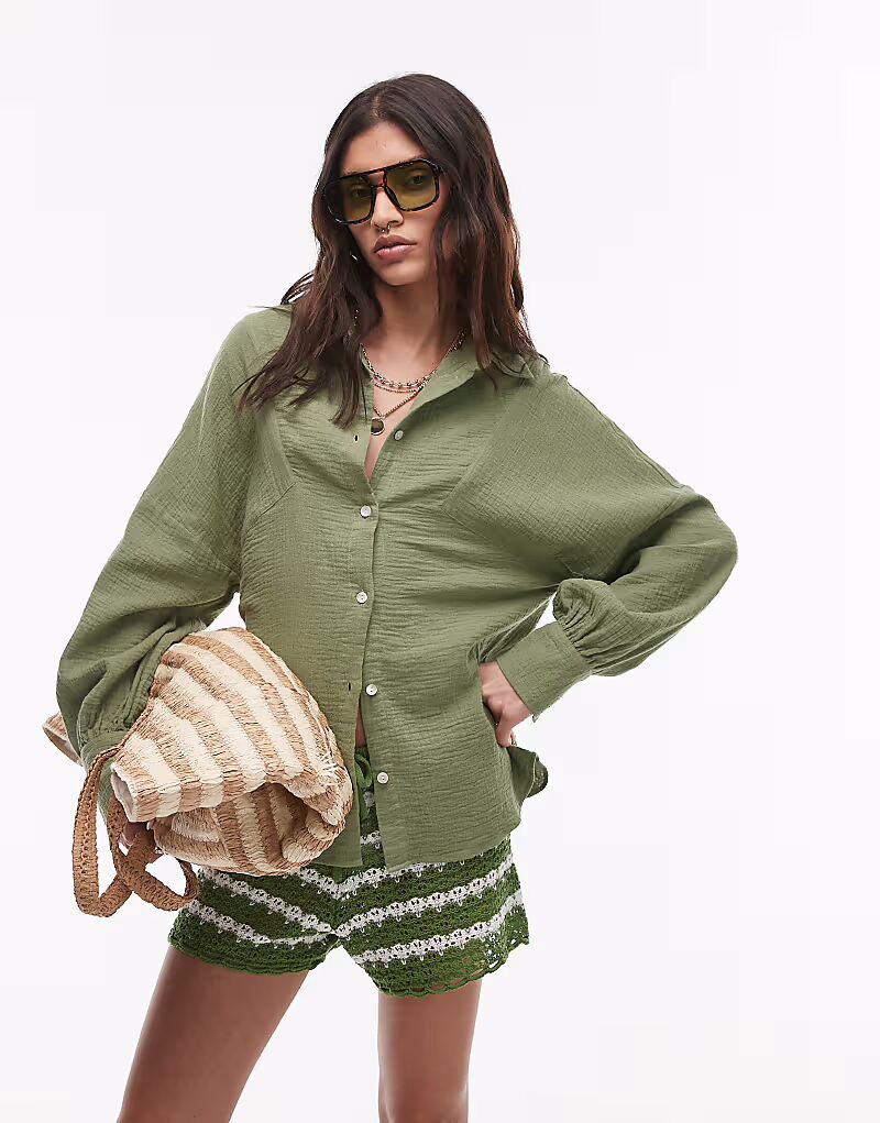 Повседневная рубашка Topshop из хлопка с косой проймой цвета хаки
Повседневная рубашка Topshop из хлопка с косой проймой цвета хаки