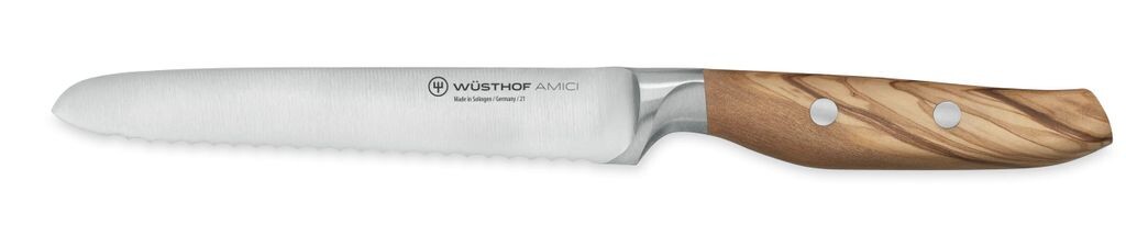 Wüsthof Solingen AMICI нож для холодных нарезок, лезвие 14 см, ручка из оливкового дерева
Wüsthof Solingen AMICI нож для холодных нарезок, лезвие 14 см, ручка из оливкового дерева