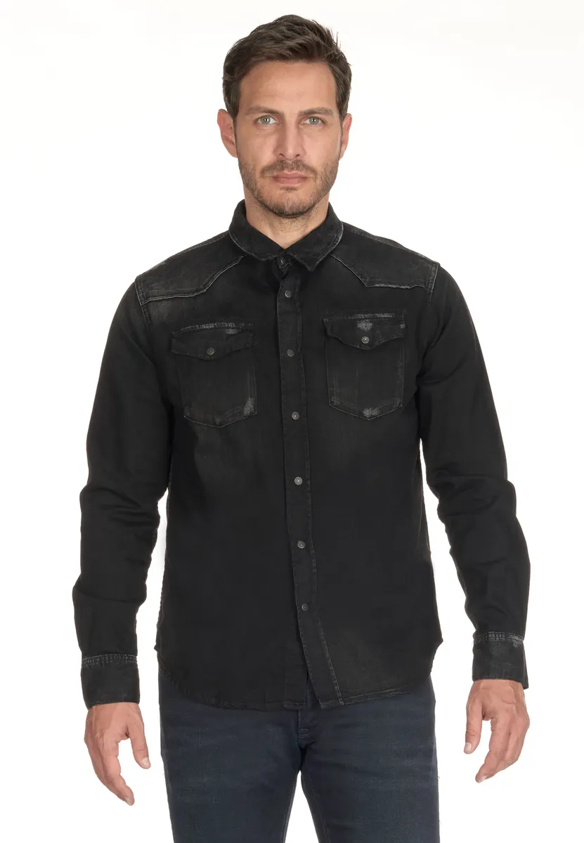 Рубашка Le Temps Des Cerises с длинными рукавами "JUANITO" и накладными нагрудными карманами, черный 
Рубашка Le Temps Des Cerises с длинными рукавами "JUANITO" и накладными нагрудными карманами, черный