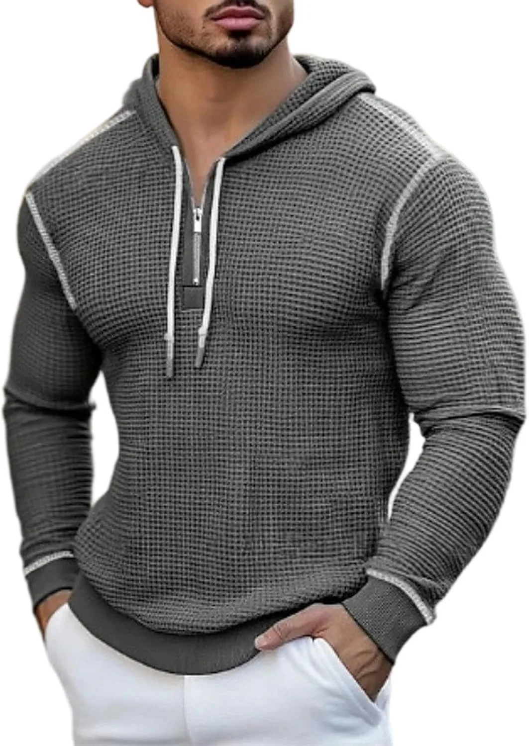 Мужская худи на четверть молнии slim fit с капюшоном waffle knit WEIGAIRUPA
Мужская худи на четверть молнии slim fit с капюшоном waffle knit WEIGAIRUPA