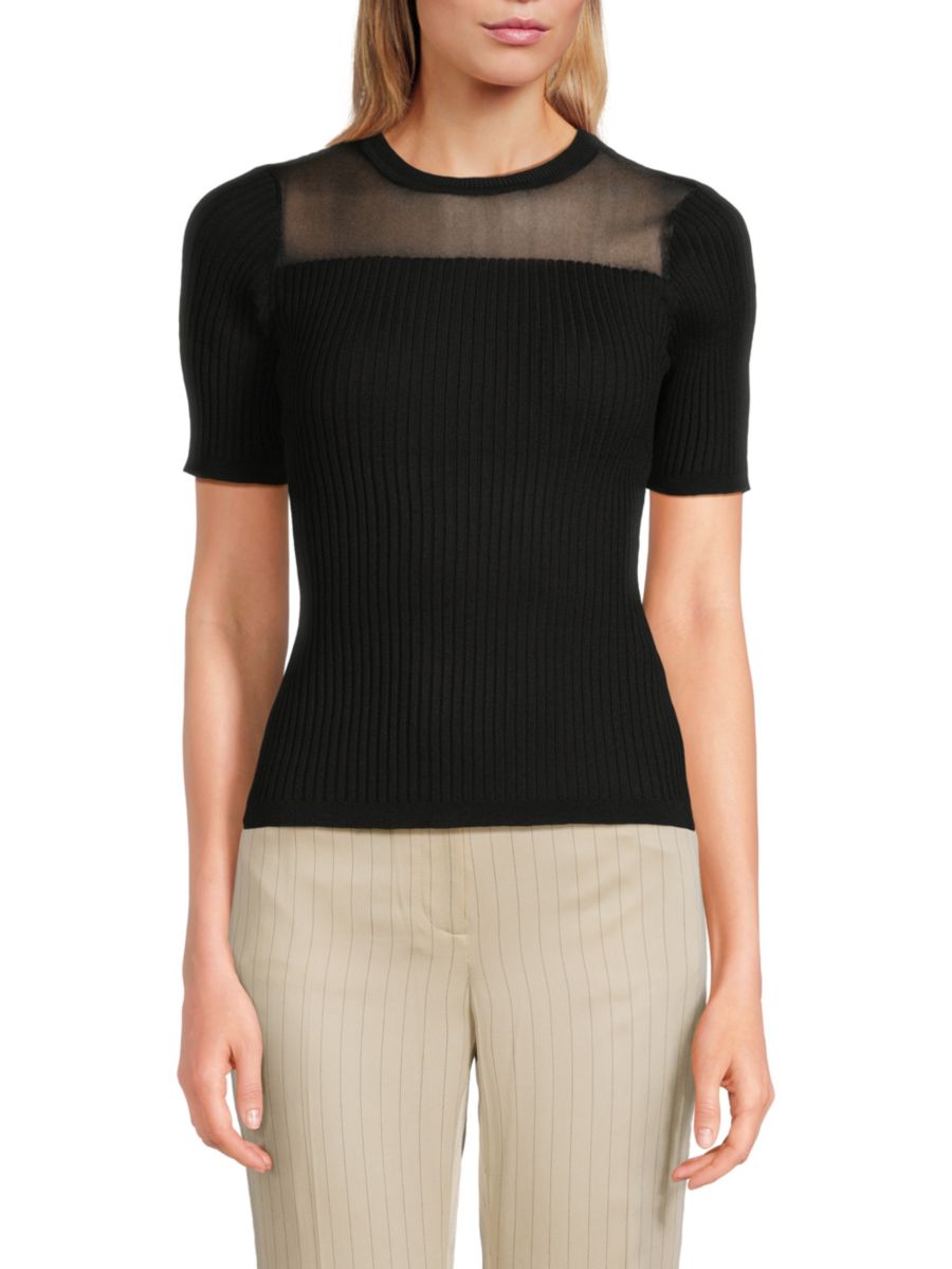 Топ с круглым вырезом в рубчик DKNY, черный
Топ с круглым вырезом в рубчик DKNY, черный