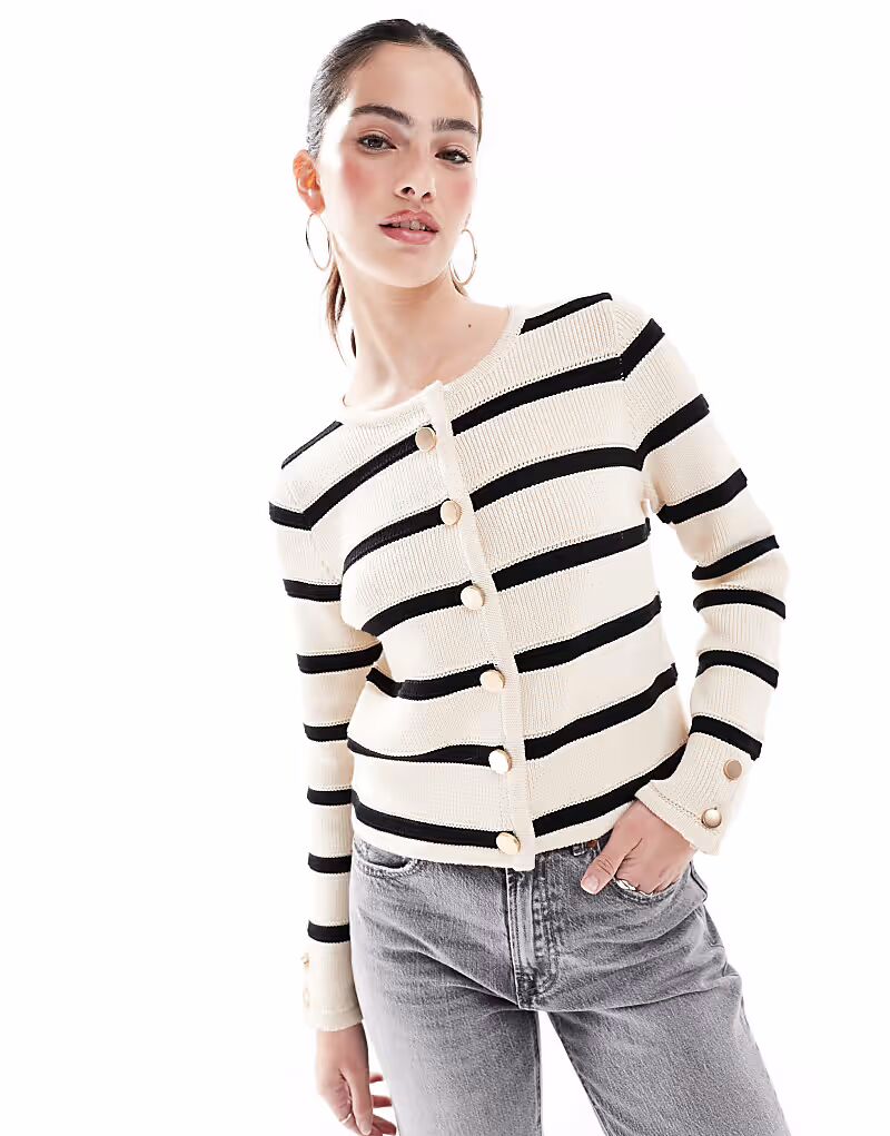 Плотный кардиган на пуговицах French Connection в кремово-черную полоску
Плотный кардиган на пуговицах French Connection в кремово-черную полоску