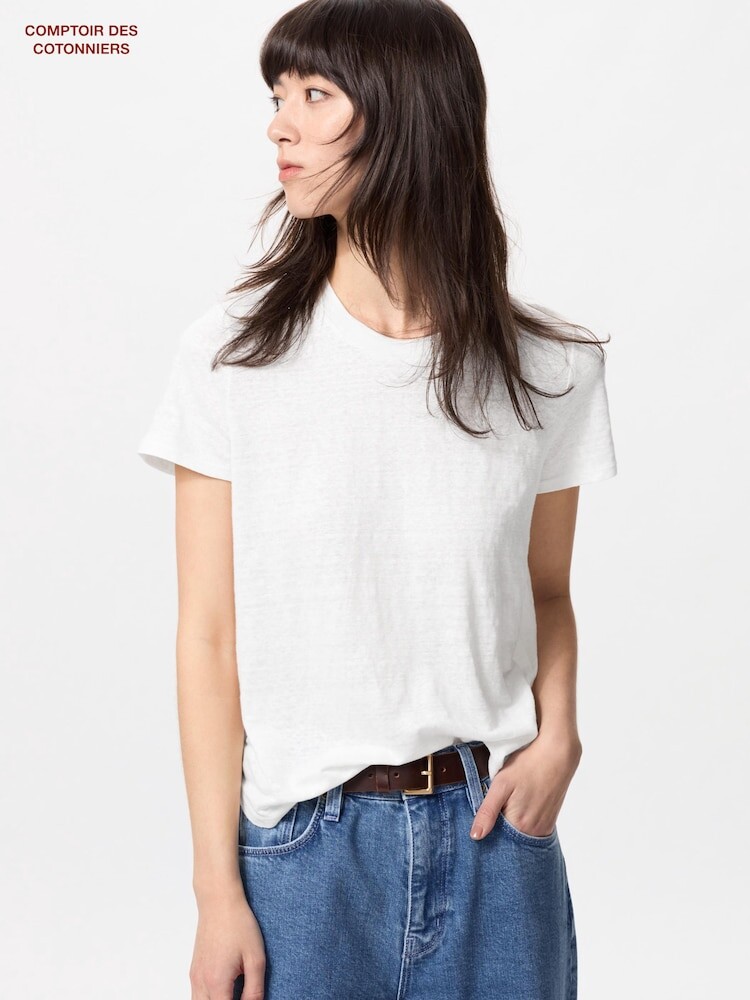 Льняная футболка с круглым вырезом Uniqlo, цвет 01 белый
Льняная футболка с круглым вырезом Uniqlo, цвет 01 белый