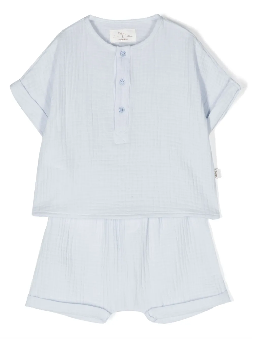 Комплект из шортов и футболки на пуговицах TEDDY & MINOU, синий 
Комплект из шортов и футболки на пуговицах TEDDY & MINOU, синий