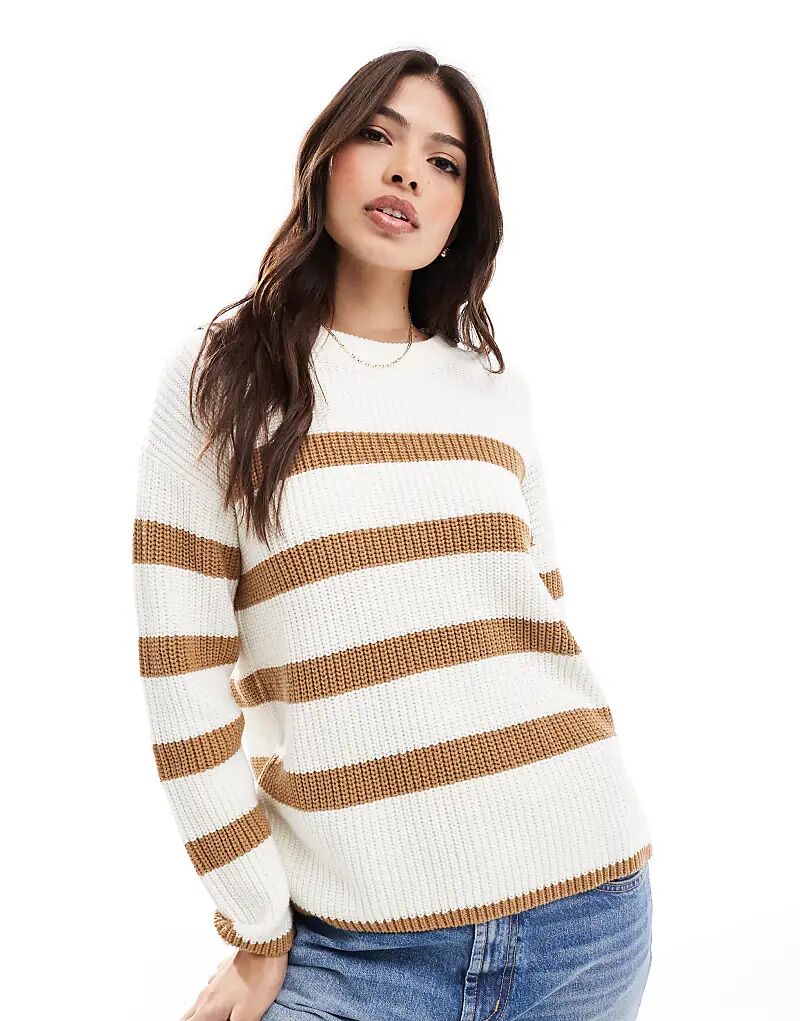 Женский вязаный джемпер кремового цвета с коричневой полоской Selected
Женский вязаный джемпер кремового цвета с коричневой полоской Selected