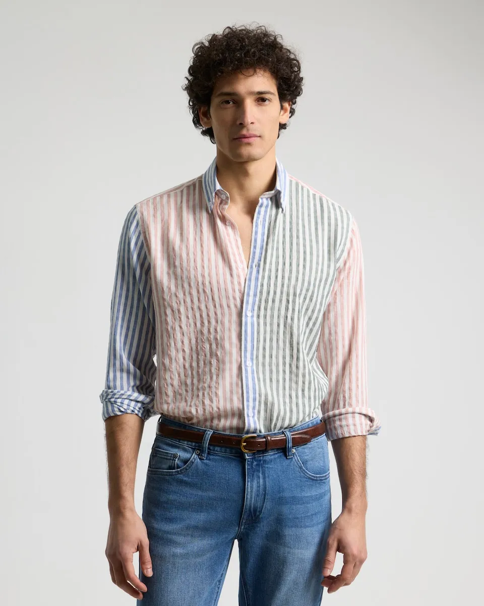 Мужская рубашка в стиле пэчворк с полосками custom fit Puroego, многоцветный
Мужская рубашка в стиле пэчворк с полосками custom fit Puroego, многоцветный