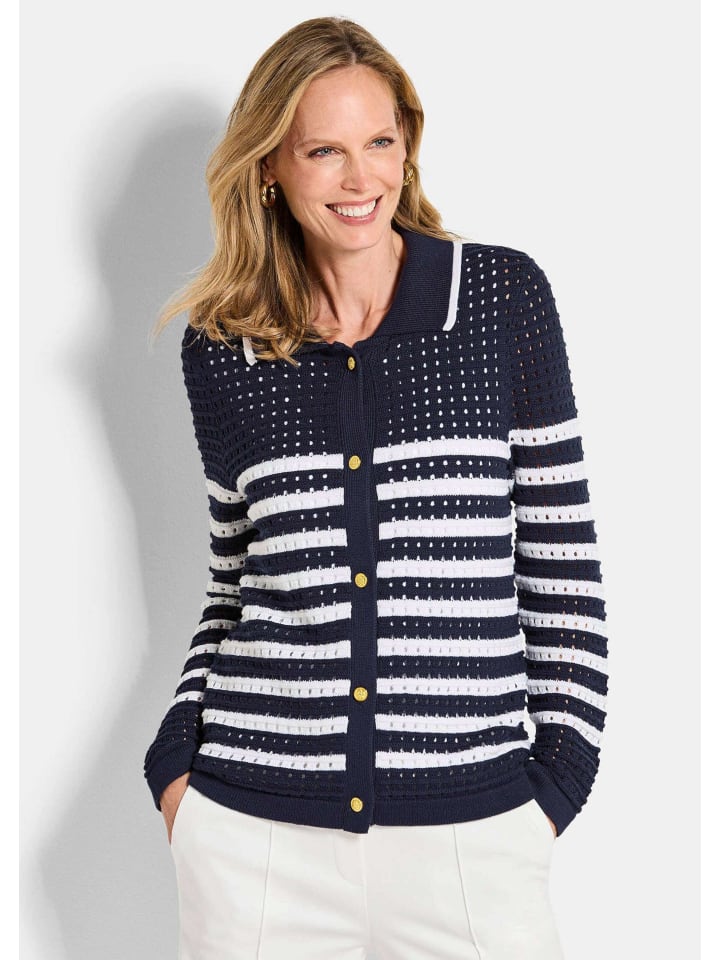 GOLDNER Кардиган-поло с ажурным узором, темно-синий/белый/с рисунком
GOLDNER Кардиган-поло с ажурным узором, темно-синий/белый/с рисунком