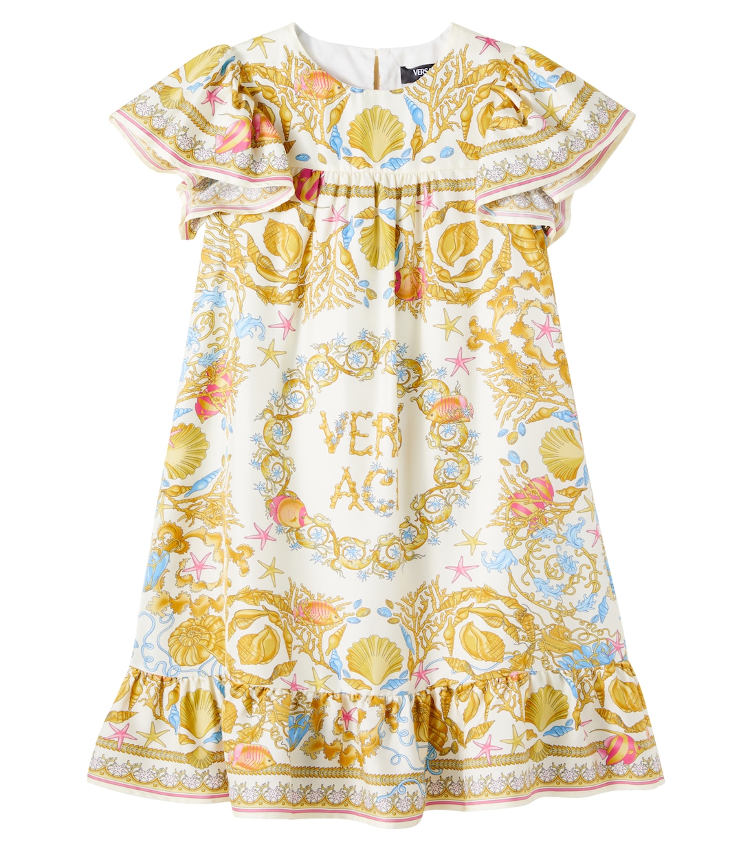 Шёлковое платье с рюшами Underwater Barocco Versace Kids, Eggshell + Multicolor
Шёлковое платье с рюшами Underwater Barocco Versace Kids, Eggshell + Multicolor