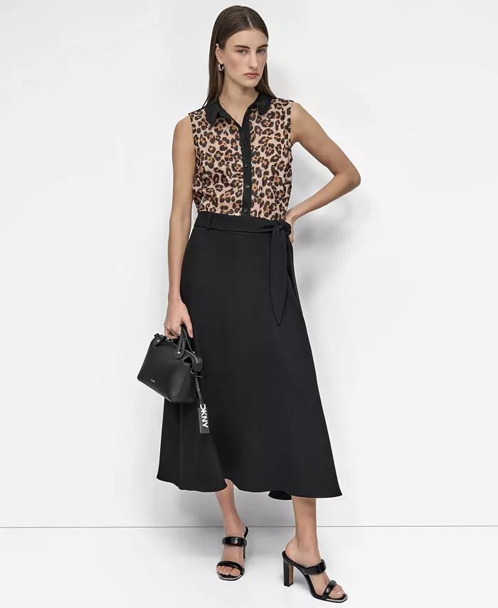Женская блузка без рукавов с леопардовым принтом и юбка миди с завязкой на талии DKNY, черный
Женская блузка без рукавов с леопардовым принтом и юбка миди с завязкой на талии DKNY, черный