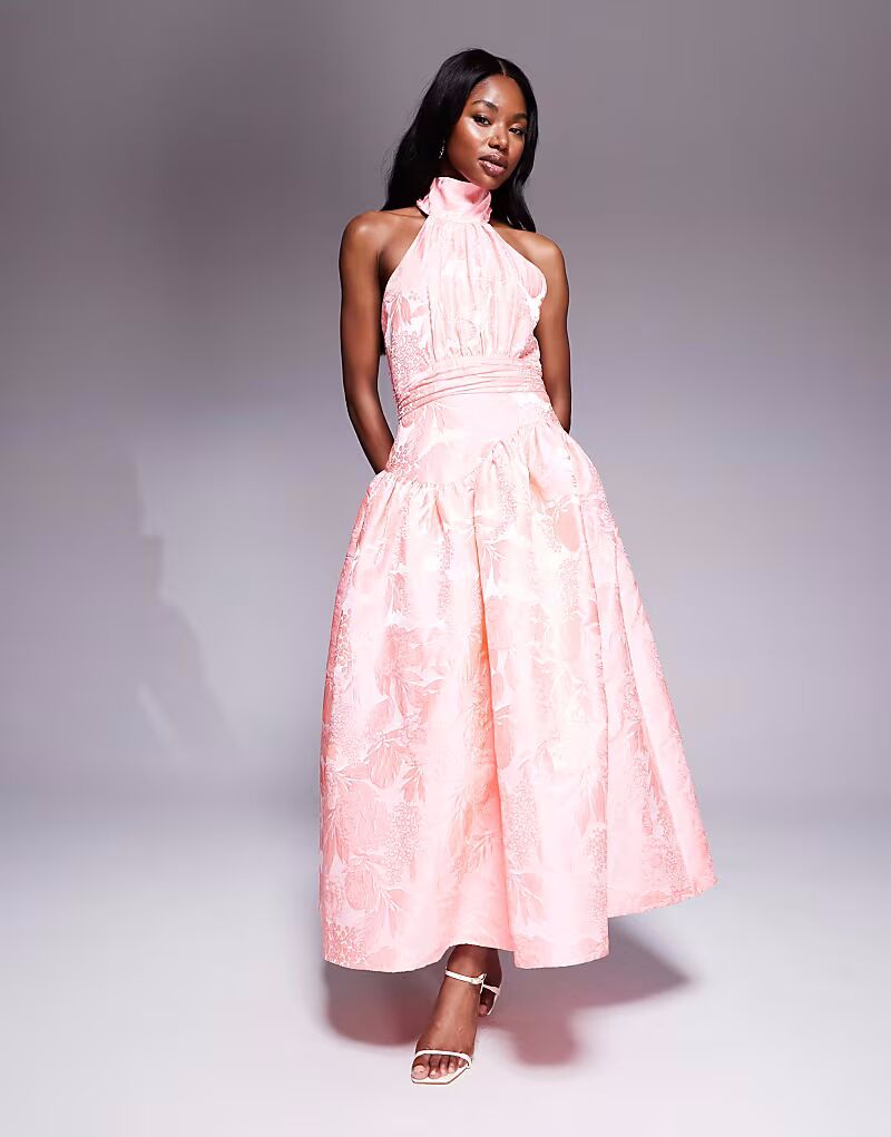 Платье макси из жаккарда ASOS LUXE с бантом в ярко-розовом цветочном узоре 
Платье макси из жаккарда ASOS LUXE с бантом в ярко-розовом цветочном узоре