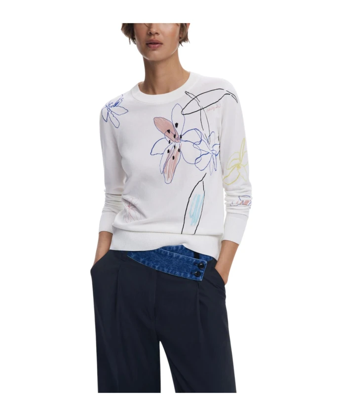 Вязаный топ с длинными рукавами и цветочным принтом, круглый вырез горловины. Desigual, белый
Вязаный топ с длинными рукавами и цветочным принтом, круглый вырез горловины. Desigual, белый