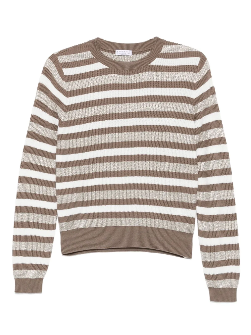 Полосатый свитер с круглым вырезом Brunello Cucinelli, нейтральный
Полосатый свитер с круглым вырезом Brunello Cucinelli, нейтральный