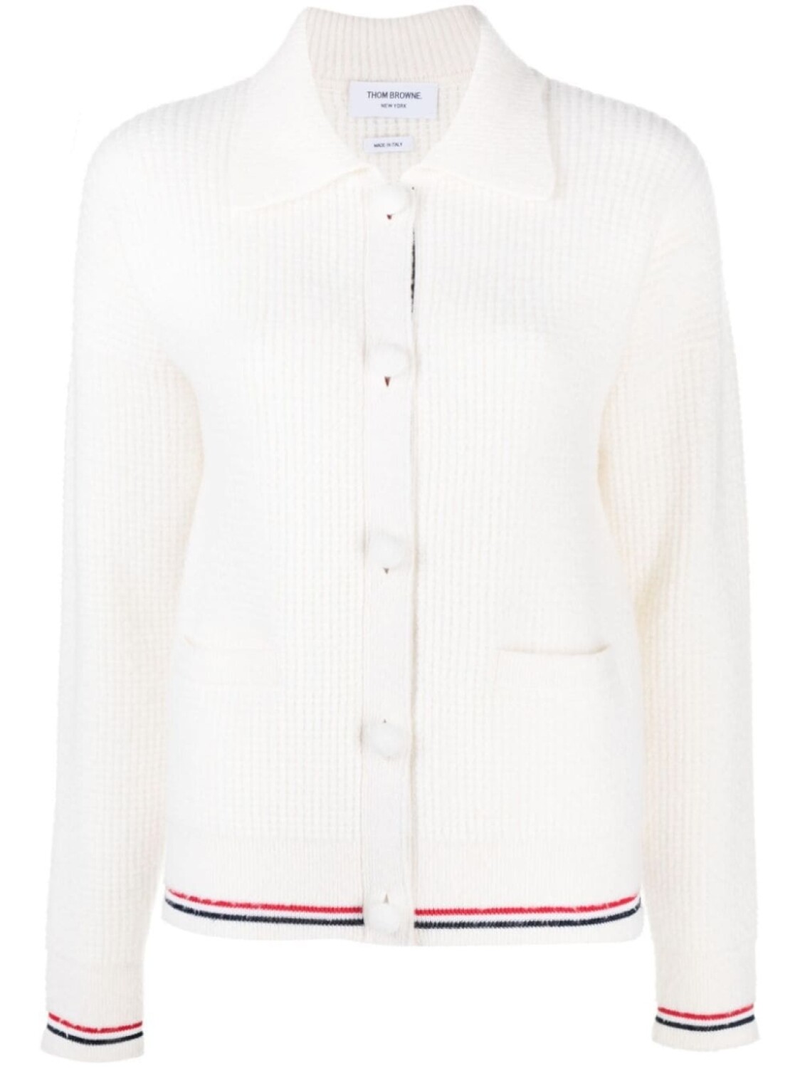 Thom Browne фактурный кардиган с полосками RWB, белый
Thom Browne фактурный кардиган с полосками RWB, белый