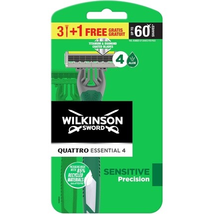 Одноразовая бритва Quattro Essential 4 Sensitive для мужчин — упаковка из 4 шт., Wilkinson Sword
Одноразовая бритва Quattro Essential 4 Sensitive для мужчин — упаковка из 4 шт., Wilkinson Sword