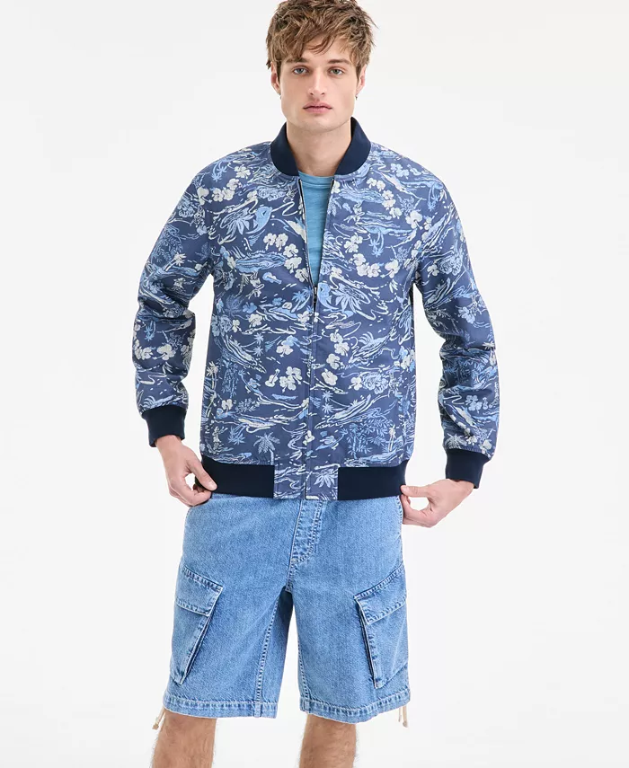 Мужская бомбер с цветочным принтом на молнии Sun + Stone, синий
Мужская бомбер с цветочным принтом на молнии Sun + Stone, синий