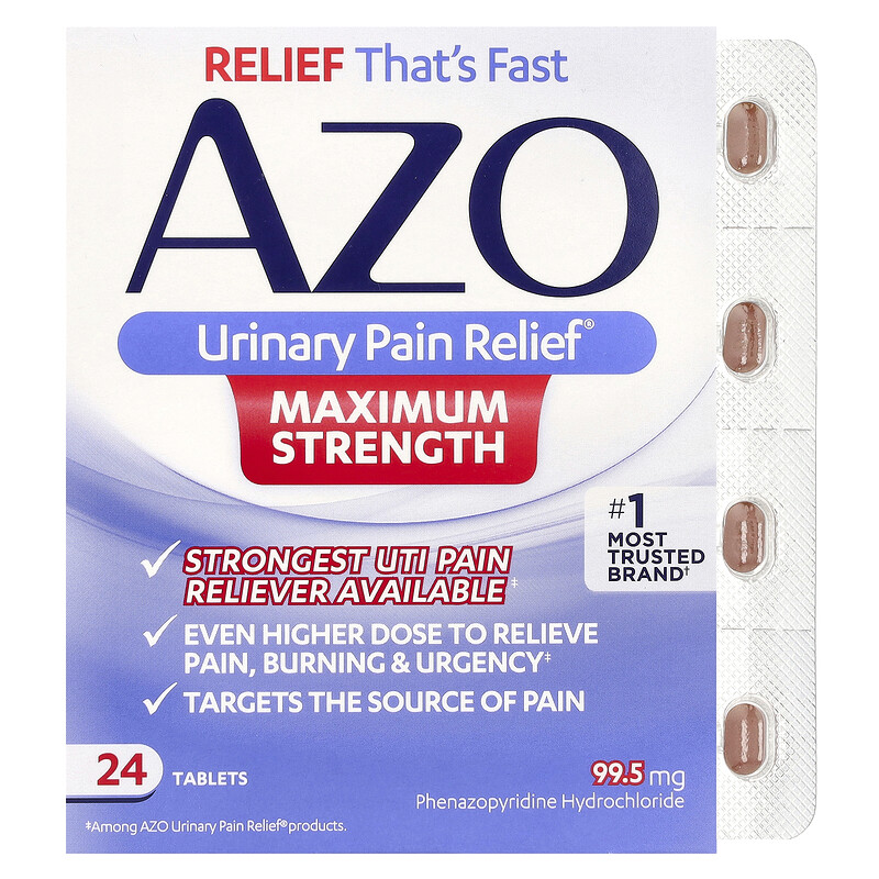 AZO, Urinary Pain Relief, максимальная эффективность, 99,5 мг, 24 таблетки
AZO, Urinary Pain Relief, максимальная эффективность, 99,5 мг, 24 таблетки