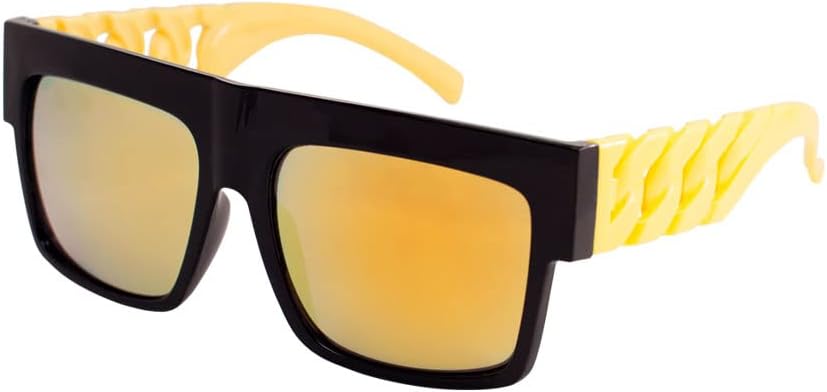 Солнцезащитные очки в стиле ретро с плоской верхней частью и квадратными дужками-цепочками (черная и неоново-желтая оправа, зеркальная поверхность с желтым иридиевым покрытием) Dweebzilla
Солнцезащитные очки в стиле ретро с плоской верхней частью и квадратными дужками-цепочками (черная и неоново-желтая оправа, зеркальная поверхность с желтым иридиевым покрытием) Dweebzilla