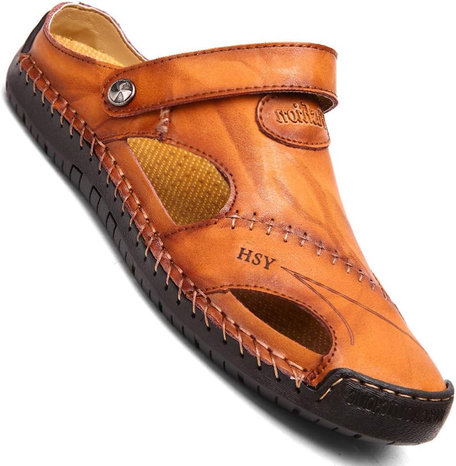 Мужские повседневные кожаные сандалии KINOW с закрытым носком для улицы, спорта и пляжа, обувь на плоской подошве, светло-коричневый
Мужские повседневные кожаные сандалии KINOW с закрытым носком для улицы, спорта и пляжа, обувь на плоской подошве, светло-коричневый