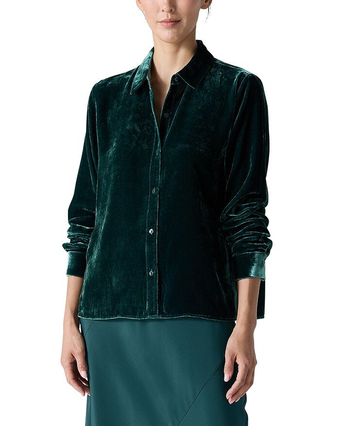 Бархатная легкая рубашка с классическим воротником Eileen Fisher, зеленый
Бархатная легкая рубашка с классическим воротником Eileen Fisher, зеленый