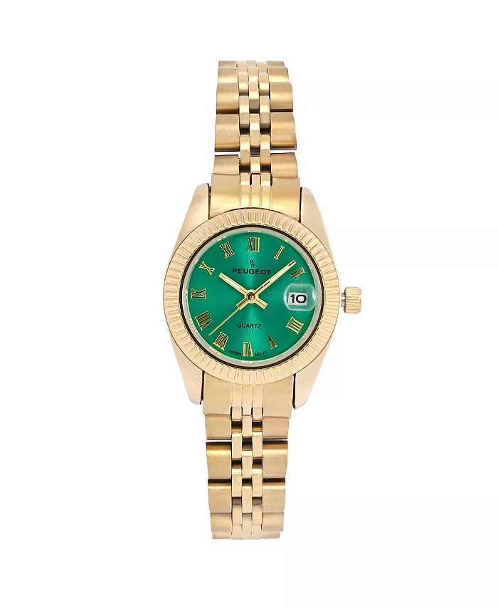 Женские часы на стальном браслете с золотистым 25-мм гофрированным безелем и зеленым циферблатом Peugeot, зеленый
Женские часы на стальном браслете с золотистым 25-мм гофрированным безелем и зеленым циферблатом Peugeot, зеленый