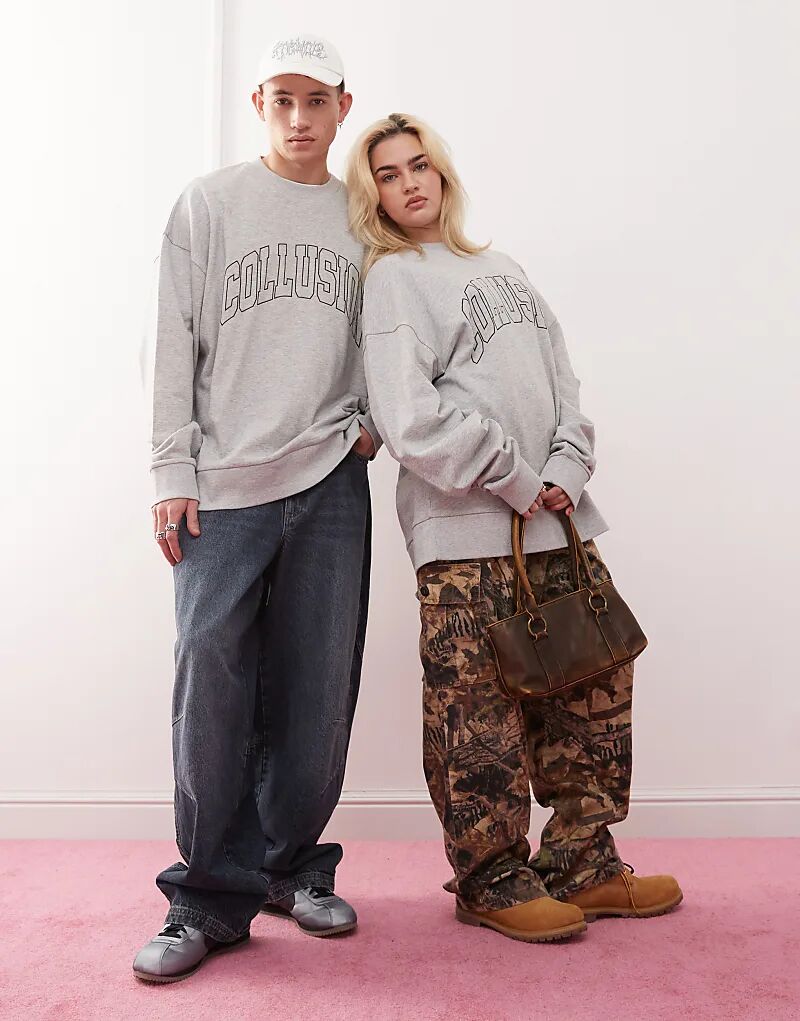 COLLUSION Унисекс свободная легкая университетская толстовка серого меланжевого цвета
COLLUSION Унисекс свободная легкая университетская толстовка серого меланжевого цвета